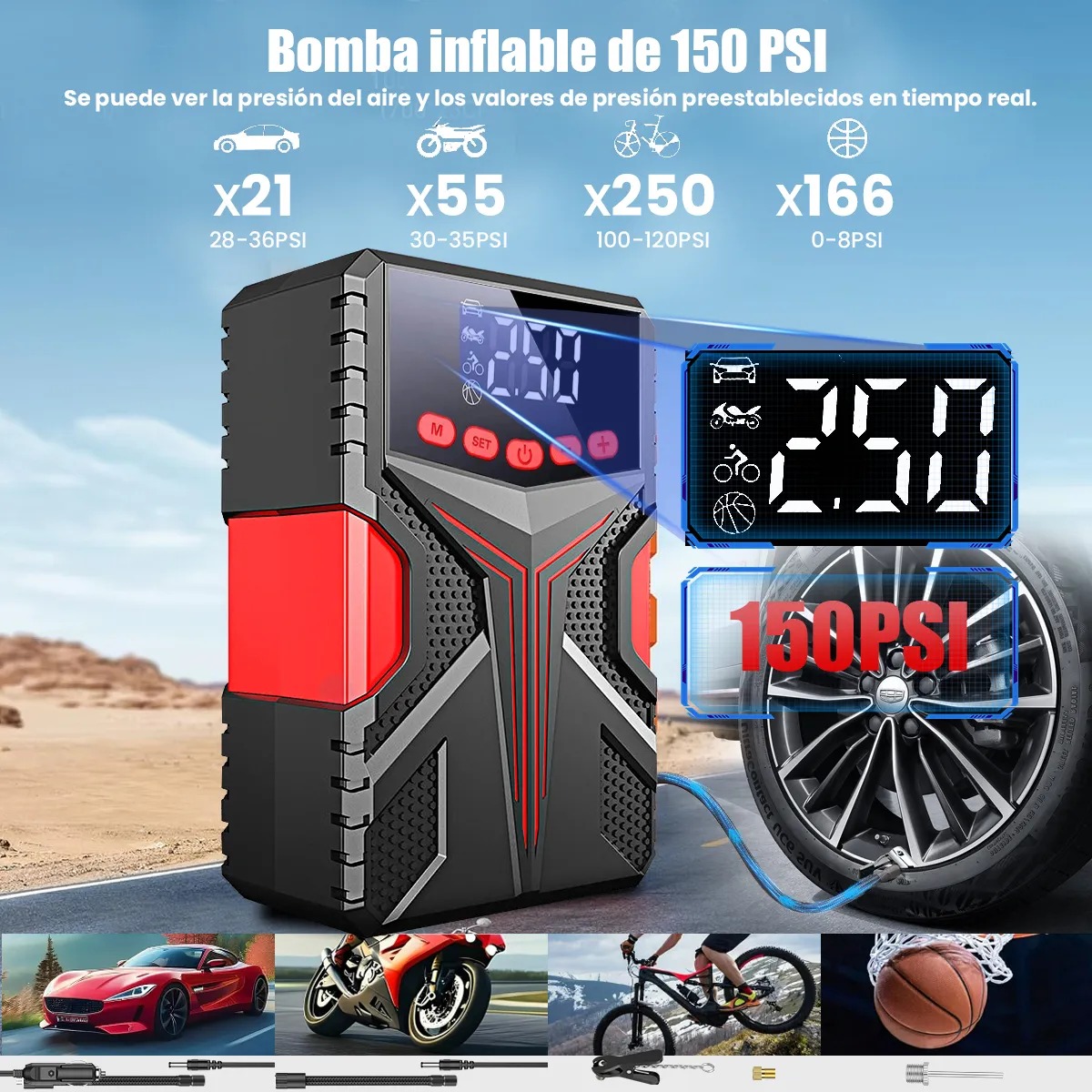 Arrancador De Baterias 8000a Cargador Coche Inflador 150psi